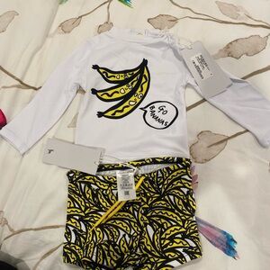 Stella McCartney Rash Guard & Yellow Banana Print Swim Set